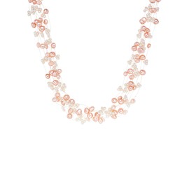 Valero Pearls Damen-Kette Hochwertige Süßwasser-Zuchtperlen in ca. 4-6 mm Barock rosa/weiß 43 cm + 5 cm Verlängerung - Perlenkette Halskette mit echten Perlen rosé weiss 60200102