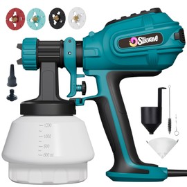 Paint Sprayer, 850W HVLP Spray Gun with 1400ml Detachable Container, Electric Paint Sprayers with 4 Nozzles & 2 Patterns - Portable Spray Guns Perfect for Fences, Sheds, Walls, Garden (Teal)