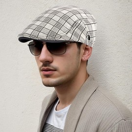 Rayson Flat Cap Men's Beret Cap Checked Adjustable Beret Hat Newsboy Flat Beret Hat Breathable Summer, White, Unit size