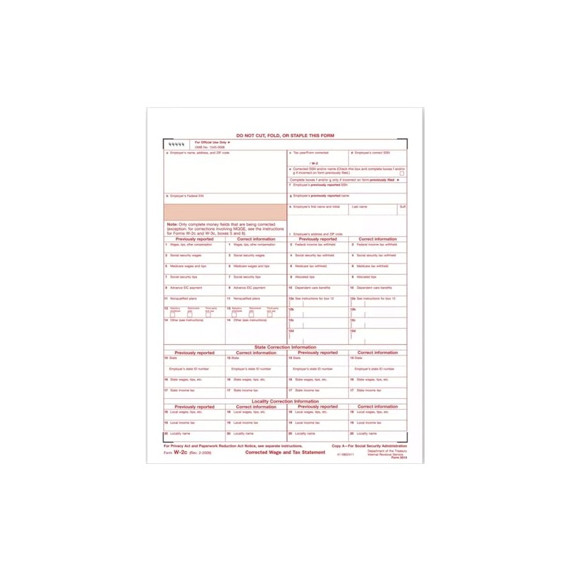 IRS Approved W2-C Wage Correction Laser Tax Form - Copy
