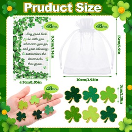 Kigeli 72/108/144 Pcs Shamrock Pins Party Accessories Gift Clover Lapel Pins Bulk Irish Brooches with Blessing Cards and Gift Bags for Party gifts(144 Pcs)