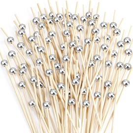 100PCS Cocktail Picks Toothpicks for Appetizers Silver Bamboo Cocktail Sticks Skewers for Drinks Party Fruit Food Sticks Charcuterie Boards Accessories