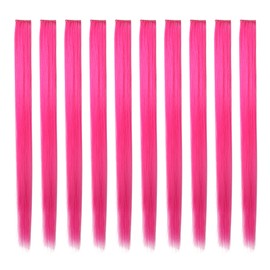 OneDor 23 Inch Colored Party Highlights Straight Hair Clip Extensions. Heat-Resistant Synthetic Hair Extensions in Multiple Colors (10 Pcs Red Purple)