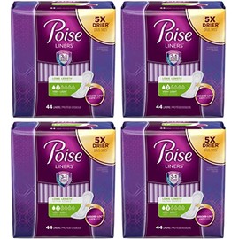 Poise Liners for Light Bladder Leakage, Long Length, Very Light Absorbency, 44 Count (Pack of 4)