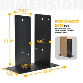 Heavy Duty Steel Post Base, 6''x6'' (Internal 5.5"x5.5"), Concrete Post Bracket for Deck Railings, Fences, Mailboxes, Booths, Patio Decks (Black - Set 2)