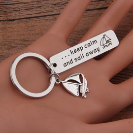 Sailboat Keychain Nautical Keychain Boat Keychain Keep Calm And Sail Away Keychain Captain Gift Skipper Gift Sailor Gift (Keep calm&Sail away)