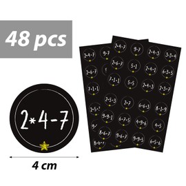 BETESSIN 48 Advent Calendar Numbers Stickers Black - 4 cm Advent Stickers with Calculation Tasks - Advent Calendar Stickers 1-24 - Math Rake Stickers for Christmas for Crafts and Decorating
