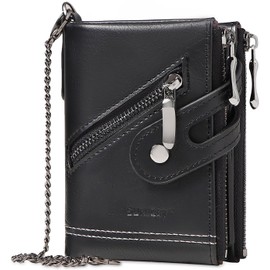 SYCYKA Carteras para Caballero con Cadena, Carteras para Caballero, Carteras con Cadena para Caballero Plegable con RFID Bloqueo Antirrobo, Carteras para Caballero con Cierre Regalo para Hombre