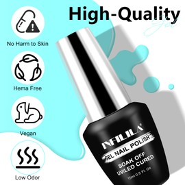 NXJ INFILILA Green Gel Nail Polish, 15ml 0.51oz One-Stroke Coloring Pastel Green Gel Polish, Hema Free UV Gel Nail Polish, Light Color Spring and Summer Nail Manicure Salon DIY for Girls SNO016