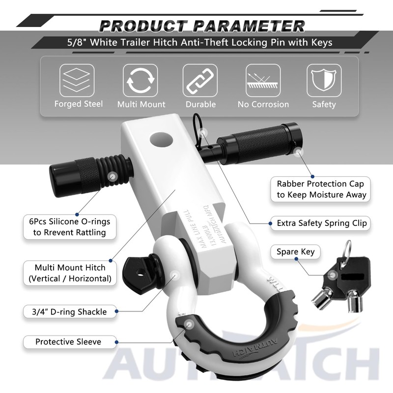 AUTMATCH Shackle Hitch Receiver 2 Inch - 3/4" D Ring