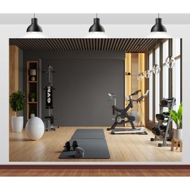 CORFOTO 5x3ft Fabric Modern Gym Interior Backdrop Fitness Equipments Yoga Balls Wood Floor Background for Children Adults Photo Shoot Healthy Lifestyle Photo Props