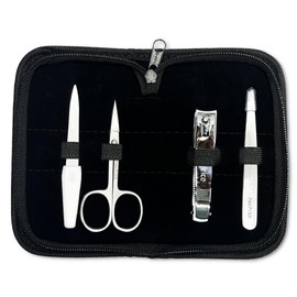 Haiprice Maniküre-Set, Schwarz, 4-teilig – Nagelschneider, Schere, Feile und Pinzette