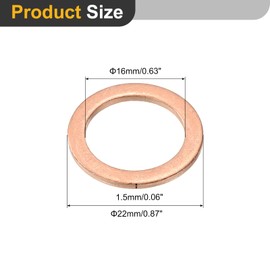 sourcing map M16 Flat Washer, 16 Pcs Copper Ring Flat Washers 22mm OD 1.5 Thick Metal Sealing Gasket Ring for Screws Bolts Nuts