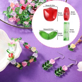 200Pcs Glass Tulip Flower Beads, Colorful Translucent Crystal Flower Beads for Jewelry Making, Bracelets, Necklaces, Earrings, Spring Summer DIY Crafts