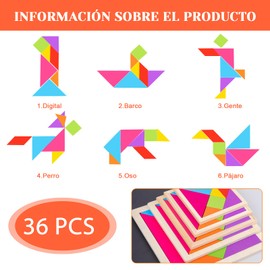 36-Piece Wooden Tangram Game for Children, Gifts Birthday Children School Montessori Gift Gioco Birthday Gifts for Children, Educational Toy Type Montessori Birthday School Puzzle