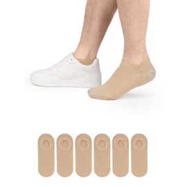 Hugh Ugoli Men Bamboo No Show Socks, Non Slip, Liner Socks, Thin, Soft, Seamless, Low Cut, Beige, Shoe Size 8-11, 6 Pairs