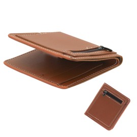 AfitLulu Mens Wallets Soft PU Leather Slim Wallets for Men, Mens Small Wallet Bifold Business Card Holder Wallet Simple Credit Card Wallet with 6 Credit Card Slots and Coin Zipper Pocket (Brown)