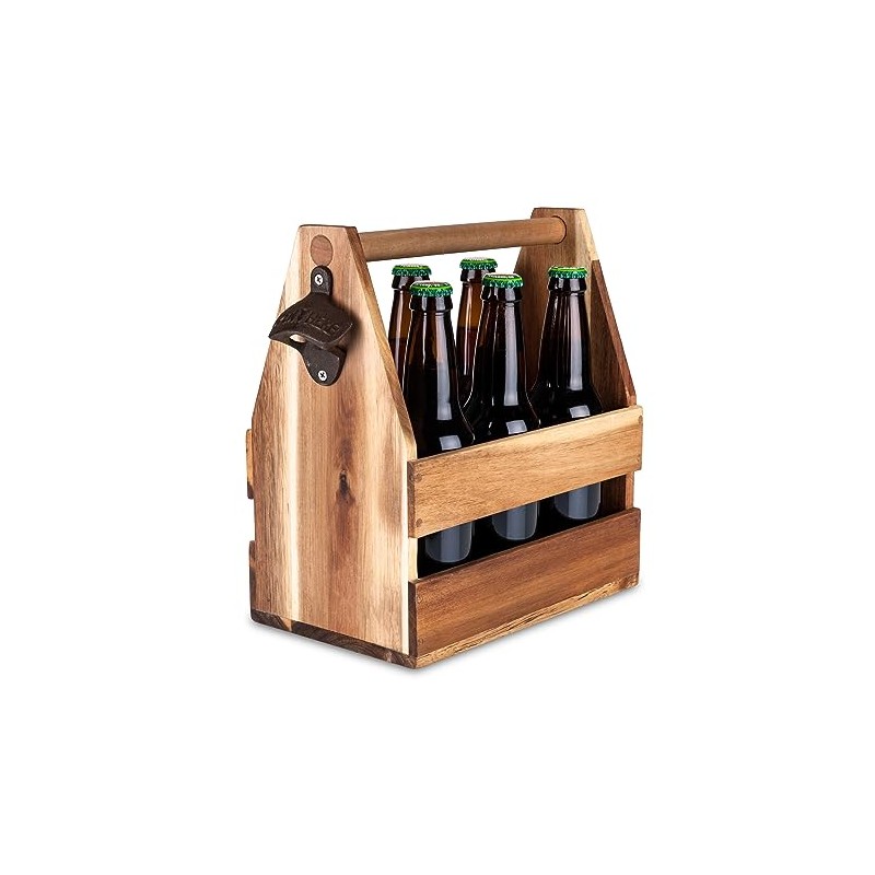 Foster & Rye Acacia Wood 6-pack Beer Carrier - Growler