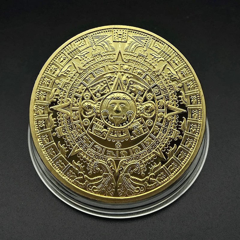 URUON Mayan Civilization Aztec Calendar Coin Metal Commemorative Art Coin