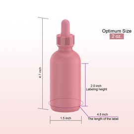 seafulee 2 oz Pink Coated Glass Dropper Bottles (60ML) with Glass Eye Dropper, UV Safe Bottles for Essential Oils and Aromatherapy (Pack of 12)