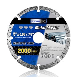 PLATINUMEGDE Diamond Cutting Wheel 5” x 7/8 Inch for Metal, Diamond Cutting Disc, Cut-Off Wheel Diamond Blade with 2000+ Cuts on Rebar, Steel, Iron and INOX, MAX RPM: 12200