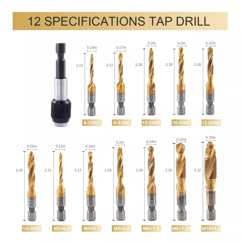 HIDOTOL Titanium Combination Drill and Tap Bits Set with Quick