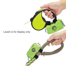 Blueberry Style Neon Green Dog Waste Bag Dispenser, Solid Color Trash Bag Dispenser with 2 Auto Locking Zipper, Dog Poop Bag Holder Leash Attachment, Includes 1 Roll of Free Poop Bags