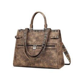 FADEON Laptop Bag for Women Designer PU Leather Large Tote Bags Packpack Purses with 15.6 Laptop Compartment Travel Shoulder Handbag Coffee