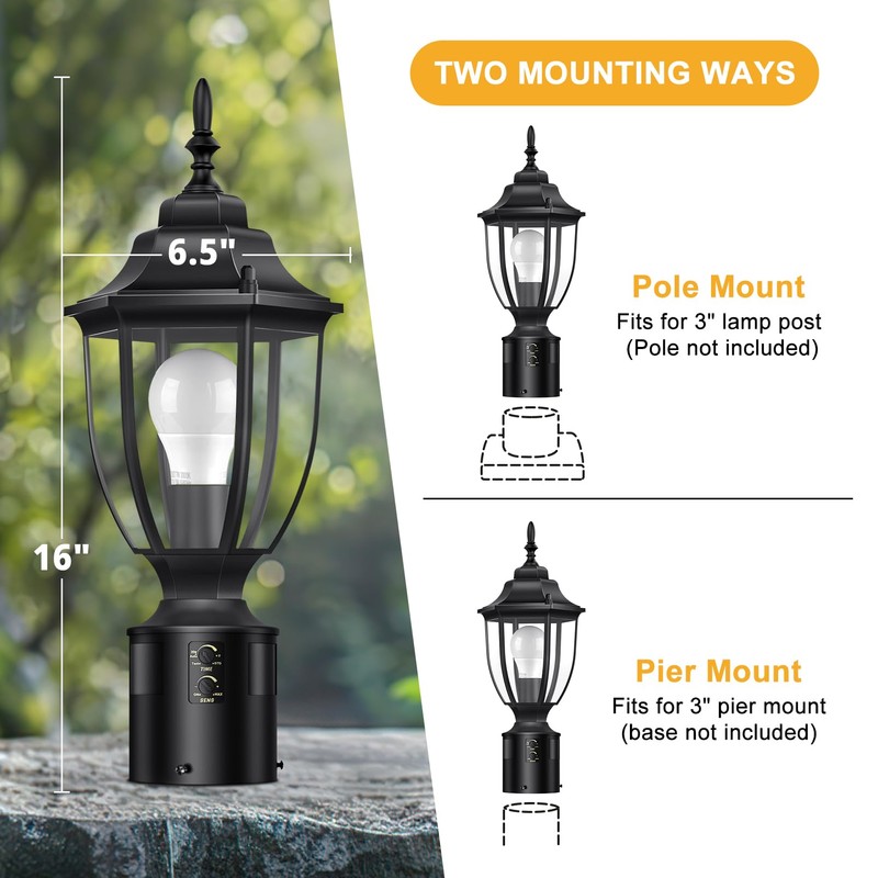 Lamomo Motion Sensor Outdoor Post Lights, Dusk to Dawn Lamp