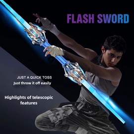Variable and extendable scepter - lightsaber, children's and adult toys, rechargeable flash sword, 7 color changes, multiple gameplay modes, sensory sound effects, 360 掳 fingertip rotation (blue)