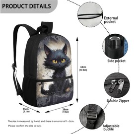 CLOHOMIN Black Cat Backpack with Lunch Box Kids Girls 5th Grade 3 in 1 Big Capacity School Book Bag Set for Boys Ages 8-11 Insulated Lunch Bag for High School Student School Pencil Bags