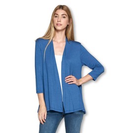 Women's 3/4 Sleeve Extra Soft Open Front Casual Flowy Viscose Made from Bamboo Cardigan (Medium, Blue)