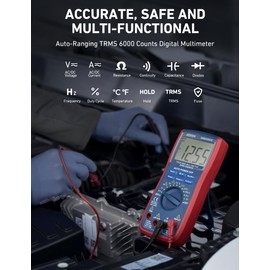 AstroAI Digital Multimeter, 6000 Counts TRMS, Auto Ranging and Manual, Measures Current, Voltage, Resistance, Continuity, Frequency; Tests Diodes, Transistors, Temperature