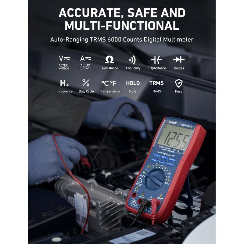 AstroAI Digital Multimeter, 6000 Counts TRMS, Auto Ranging and Manual,