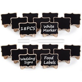 Herda 18 PCS Mini Chalkboard Signs with Easel Stand, Wooden Blackboard Labels for Wedding Celebration, Name/Place Cards, Food Labels for Party Buffet, Reusable Signs/Message Boards/Table Numbers etc.