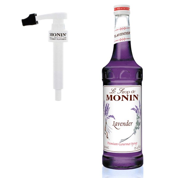 Monin - Lavender Syrup Box Set, Aromatic and Floral, Natural Flavors, Great for Cocktails, Lemonades, and Sodas, Vegan, Non-GMO, Gluten-Free, Includes BPA Free Pump and Box (750 Milliliters)