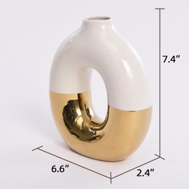 White & Gold Vase Inspired by Kintsugi Japanese Art Tapered Classic Bag Flowervase For Dried Flowers Decoration (Doughnut)