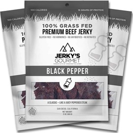 Black Pepper Grass Fed Beef Jerky - 100 Calorie Snacks, Gourmet, Healthy, Low Carb, High Protein - Keto Friendly & Gluten Free (3 Packs)
