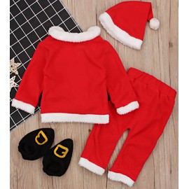 UNIQUEONE 4PCS Infant Baby Santa Christmas Tops+Pants+Hat+Socks Outfits Costumes (6-12 Months/Tag70, B-Red)