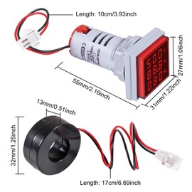 DWEII 3PCS Square LED Digital Voltmeter Ammeter Hertz Meter AC20-500V Signal Lights Voltage Current Frequency Combo Meter Indicator Tester with CT（White+Blue+Red）
