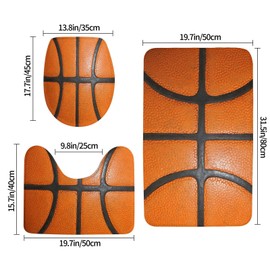Jbofyee Basketball Texture 3 Piece Bathroom Rugs Set, Bath Mat + Contour Mat + Toilet Seat Cover, Non-Slip Soft Microfiber Bathmat for Tub Shower Room Decor, Machine Washable