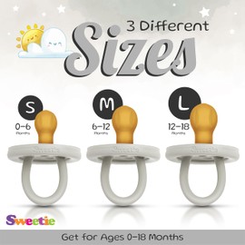 SWEETIE Rubber Pacifier Natural Rubber Pacifier Rounded Grey Large 12-18 Month (Medium 6-12 Months, Grey)