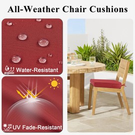 Topotdor Outdoor Chair Cushions for Patio Furniture, Waterproof Patio Chair Cushions Set of 2, Indoor/Outdoor Round Corner Chair Seat Cushion with Ties, 17"x16"x2", Red