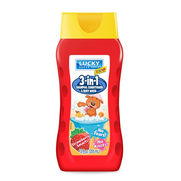 (Strawberry Smarts) - Lucky Super Soft Kids 3 In 1 Shampoo with Detangle Conditioner Body Wash, Strawberry Smarts, 350ml
