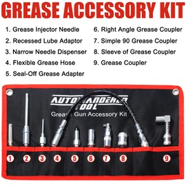 AutoWanderer Tool Grease Gun Tip | 9-Piece Grease Coupler Kit Quick Connect Grease Gun Fittings | Complete Lube Accessories with Pouch