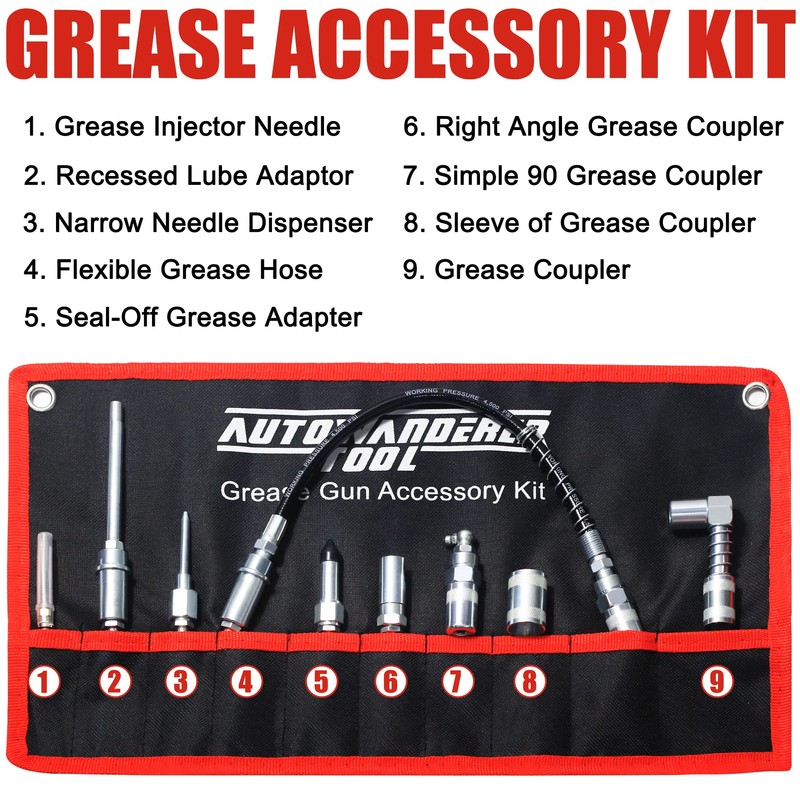 AutoWanderer Tool Grease Gun Tip | 9-Piece Grease Coupler Kit
