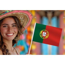 Portugal Handheld Small Flag Set,10 PCS 5×8 Inch Mini Portuguese Hand Held Banner,Tiny Digital Printed Polyester Banner