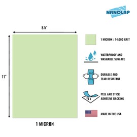 NANOLAP PSA Lapping Film, 2 Pc 1 Micron (14,000 Grit) Adhesive Polishing Paper, 8-1/2” x 11” Microfinishing Fine Sanding Paper, Sanding Film for Scary Sharp Sharpening System, Aluminum Oxide AO