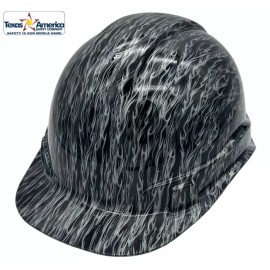 Texas America Safety Company Silver Flame Hydro Dipped Cap Style Hard Hat with Ratchet Suspension - 6PT with Protective Edge