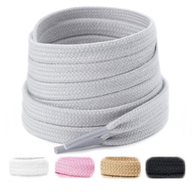 Handshop Wide Flat Athletic Shoelaces 5/16"(2 Pair) - Shoe Laces for Sneakers and Casual Shoes Replacements Grey 47 inch (120cm)